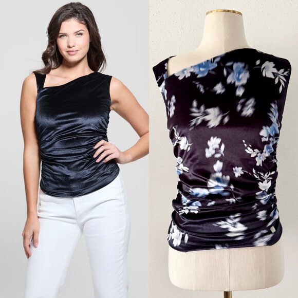 GUESS Women's Eco Sleeveless Janet Asymmetric Neck Top Women's Size Small - Picture 1 of 13